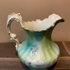 Elegant Green and Cream Floral Pitcher
